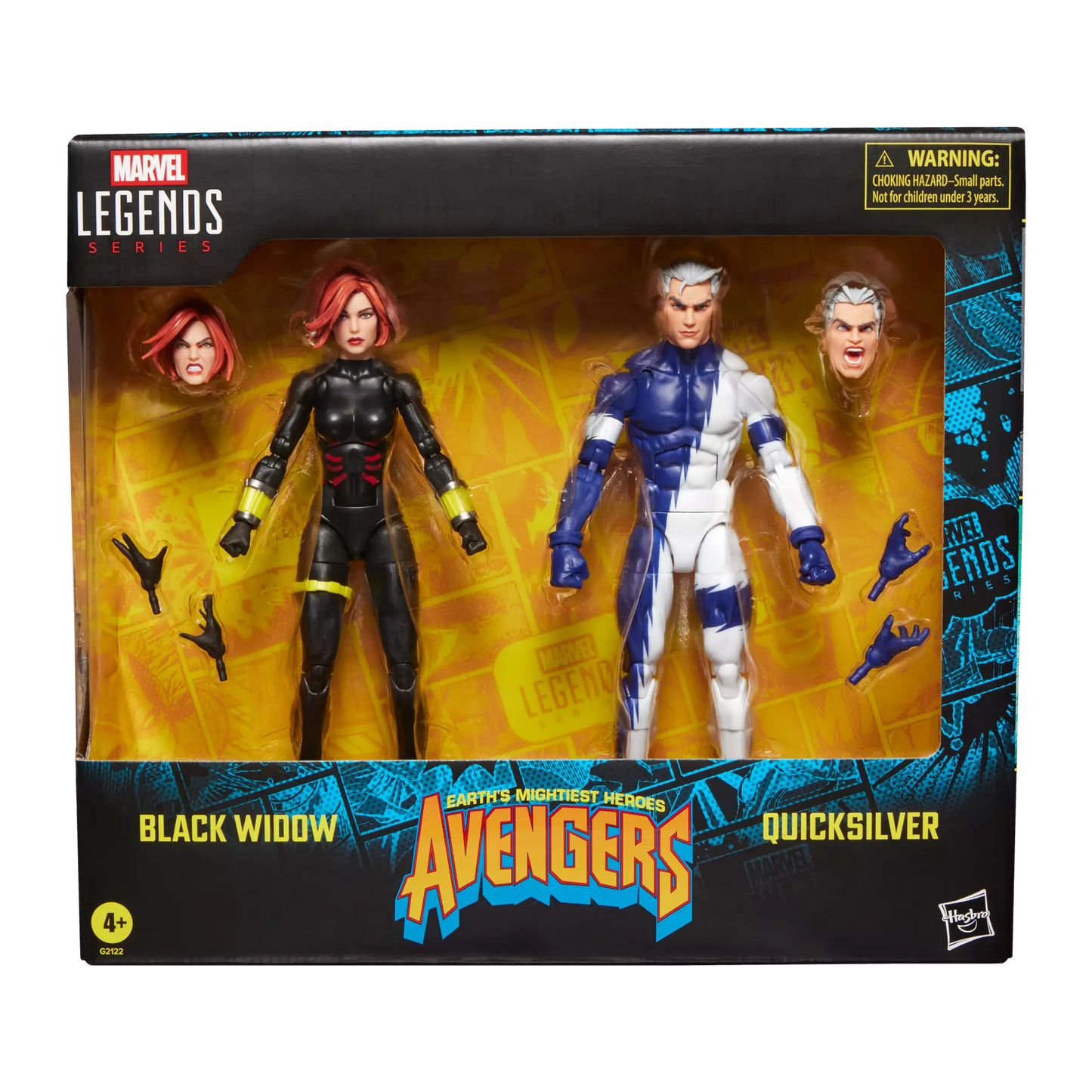 Marvel Legends Black Widow and Quicksilver action figures in packaging