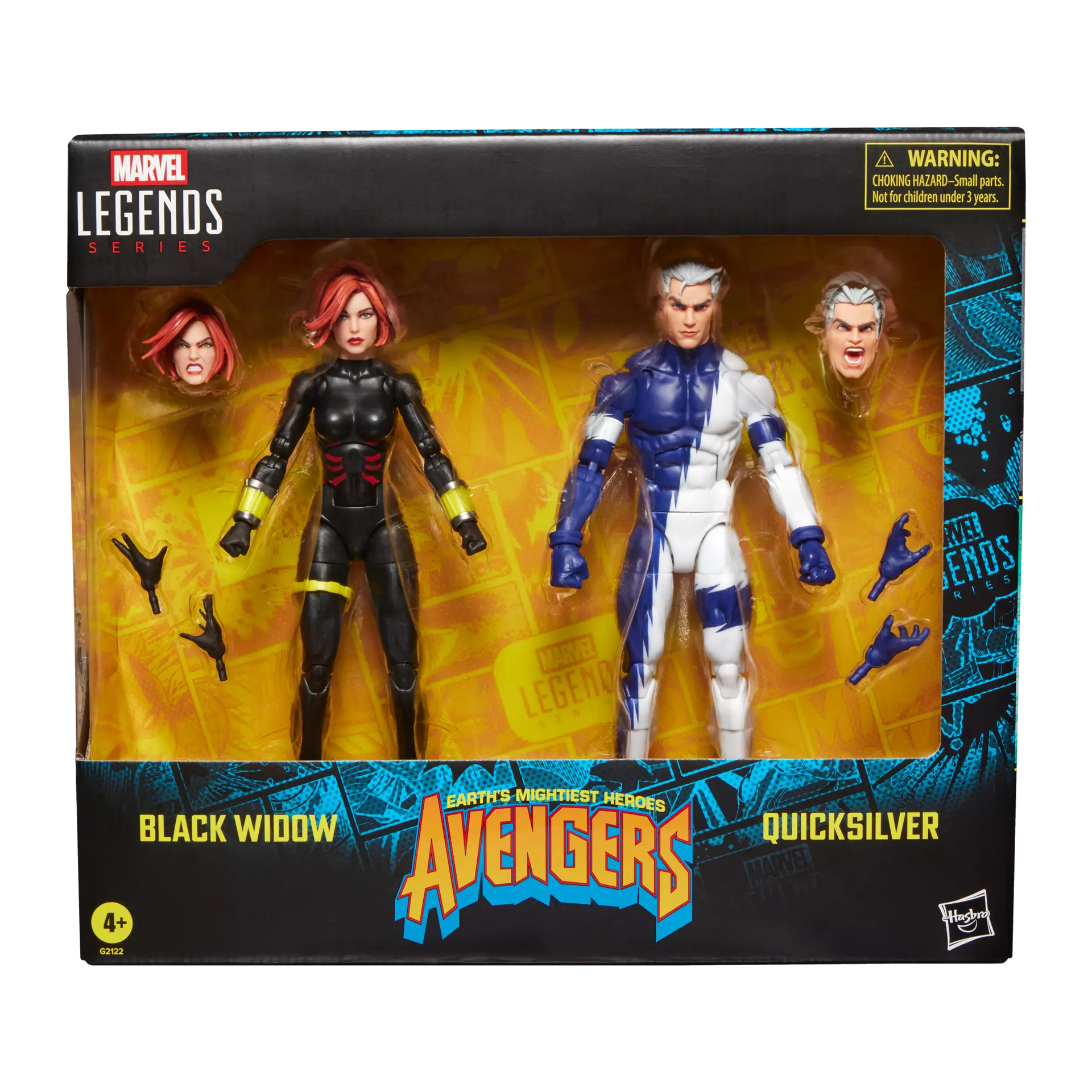 Marvel Legends Black Widow and Quicksilver action figures in packaging