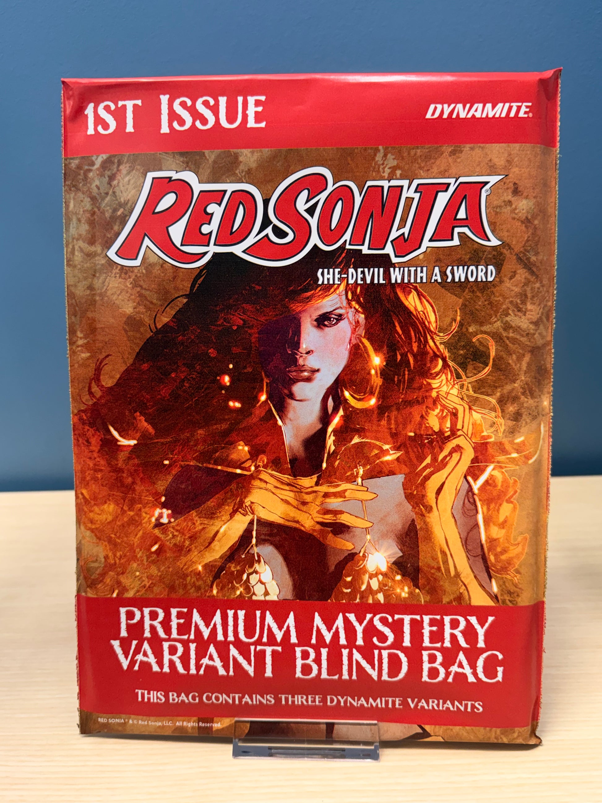 Red Sonja 1st Issue Premium Mystery Variant Blind Bag carded comic book box by Dynamite,