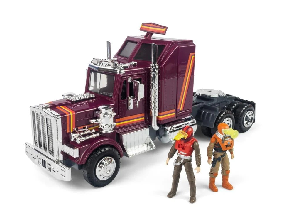Toy truck with two figures on a white background, MASK