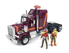 Toy truck with two figures on a white background, MASK