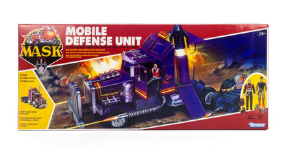 Box of a toy 'Mobile Defense Unit' from the MASK series with colorful graphics and text.