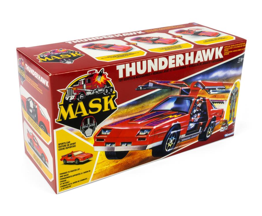 Box of a toy vehicle with 'MASK' branding and 'Thunderhawk' design.